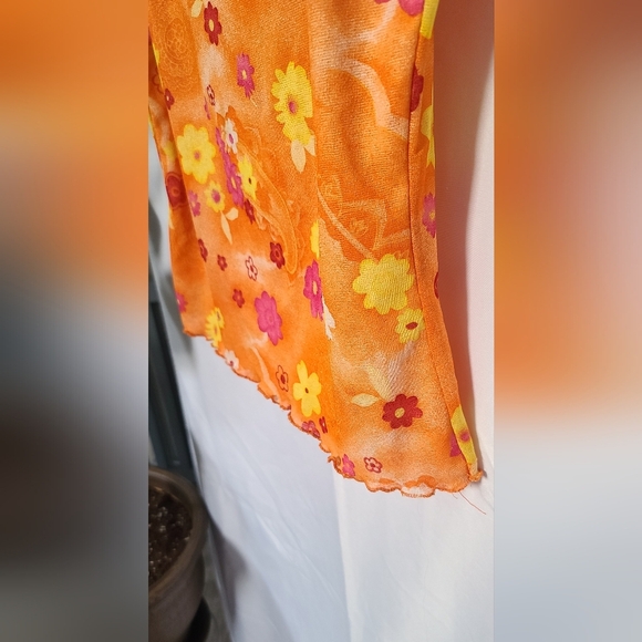 Orange Floral Sheer Crop Top -  size XS/S - Picture 5 of 5